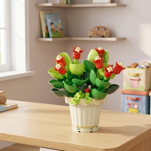 Ensemble de blocs de construction de plantes en pot en jade, 163 pièces, modèle <span class=keywords><strong>miniature</strong></span> de fleurs en plastique à assembler, décoration de bureau, cadeau - Product Image 3