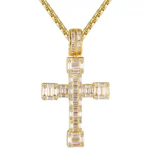 Bling baguette cz diamond cross pendant gold orthodox cross pendant