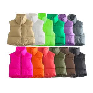 Hot sale plain winter thick zip up women bubble coats puffer jackets ladies crop puff vest