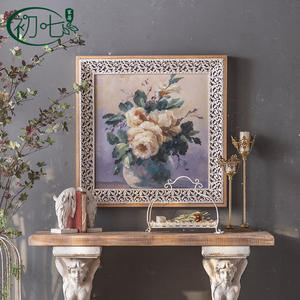 French Romantic Hand Painted Floral Oil <b>Painting</b> Wood <b>Frame</b> Wall Art Decor <b>For</b> Living Room Bedroom Entryway - Product Image 1