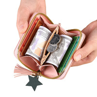 Dompet Mini Wanita Bergaya dengan Rumbai, Tempat Kartu PU, Dompet Koin Cantik, Dompet Genggam Kecil Wanita