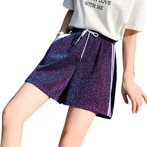 Shorts d'été pour femmes grandes tailles, taille haute, amples, décontractés, plissés, ultra fins, en polyester tricoté, pantalon cinq points - Product Image 2