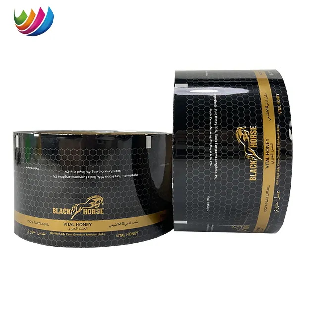 Rollo impreso personalizado de película flexible, rollos de película de plástico laminado para embalaje de calidad alimentaria, rollo de miel de abeja, bolsa de embalaje