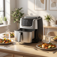 Nouvelle Friteuse à Air Numérique Carrée 7L avec Écran Tactile en Acier Inoxydable, Sans Huile, Facile à Nettoyer, Four à Air Chaud, Appareil de Cuisine