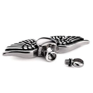 Collier Urne Commémorative Vintage Ailes d'Ange Chrétien en Acier Inoxydable Plaqué Argent, Pendentif Cœur Ailes pour Cendres de Crémation, Souvenir - Product Image 3