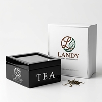 Boîte à thé Landy de luxe noir brillant avec 4 compartiments et fenêtre en verre, présentoir laqué pour sachets de thé, idéal pour boutiques de cadeaux et grossistes