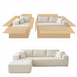 Sofá Moderno <span class=keywords><strong>en</strong></span> Forma de L de Tela, de <span class=keywords><strong>Tres</strong></span> Plazas, Convertible, Extensible, Relleno de Esponja sin Estructura, Diseño de Lujo Comprimido para Sala de Estar - Product Image 3