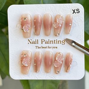 Fabricant Prix le plus bas 10pcs 3D Handmade French Tip Nails Elegant Coffin Artificial Fingers Press on Nails Wholesale - Product Image 6