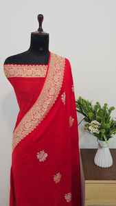 Sari Tradicional de Diseño Puro Monga Kadhwan Hecho a Mano con Auténtica Tejura Banarasi, Protección Solar, Secado Rápido, Elegante - Product Image 2