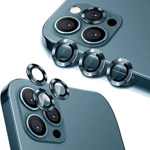适用于iPhone 11 12 13 14铝合金相机屏幕盖胶片相机镜头保护器的高级高清钢化玻璃镜头保护器