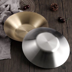 Assiette à pâtes en acier inoxydable, style occidental profond, couleur or, fond plat, ronde, pour restaurant, assiette à salade de fruits, design personnalisé - Product Image 3
