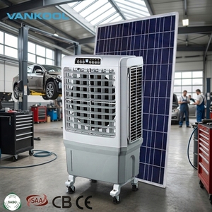 Sistema de refrigeración por evaporación para el hogar, enfriador portátil híbrido de 12v CC con batería recargable de energía solar - Product Image 1