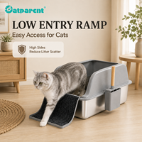 Litière pour chat en acier inoxydable de 20 L, conception ouverte, grand espace, rectangulaire, portable, facile à nettoyer, avec couvercle, fabriquée par une usine spécialisée dans les fournitures pour animaux de compagnie.