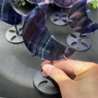 Offre Spéciale pierre précieuse de guérison cristal arc-en-ciel fluorite lune avec support pour la décoration
