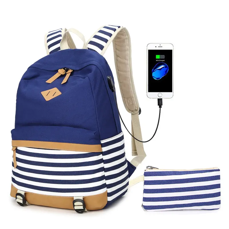 2022 US Waterproof Teen Girls Canvas 3 in 1bag Laptop USB School Bags Backpack Set Casual Daypack