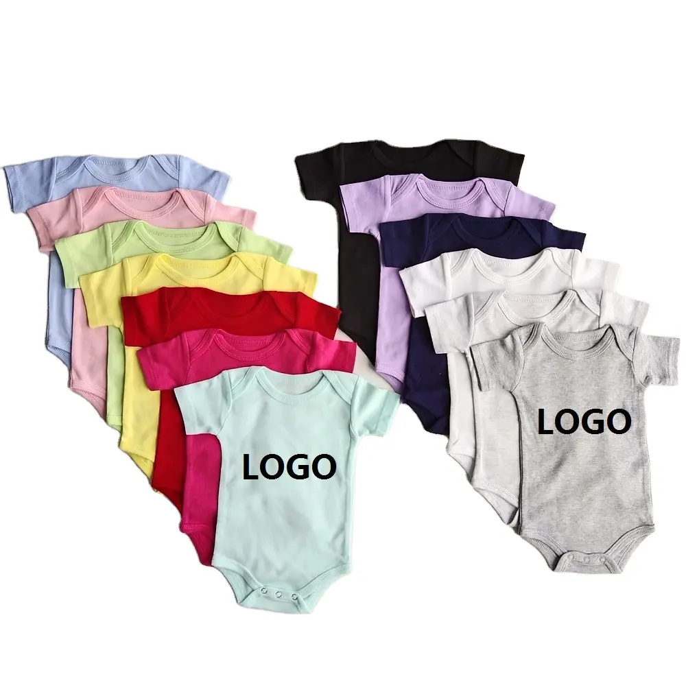 wholesale onesie baby clothes romper plain custom printing short sleeve colorful blank 100% organic combed cotton baby onesie