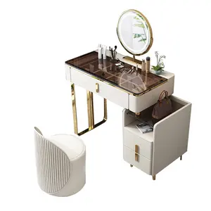 Деревянный минималистский туалетный столик для макияжа современный туалетный столик с зеркалом и ящиками