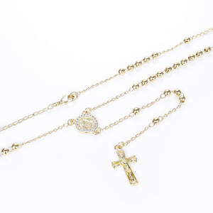 <span class=keywords><strong>Collana</strong></span> con <span class=keywords><strong>Rosario</strong></span> in Ottone Placcato <span class=keywords><strong>Oro</strong></span> 14k per Donna, con Zirconi, Croce e Immagine di Gesù e della Vergine Maria, Gioielleria CM all'Ingrosso - Product Image 6