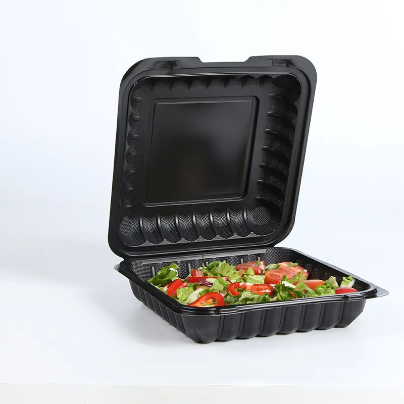 Ppmf fritar francês preto personalizado, para ir recipientes com tampas de plástico reciclável verde bandejas clamshell togo caixas para comida quente