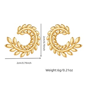 Gold Plated Wheat Earrings <b>Huggie</b> Stainless Steel Fashion Dangle Earrings Plant Shape E6055 - Product Image 4