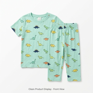 Set <span class=keywords><strong>Pigiama</strong></span> Estivo per Ragazzi 100% Cotone Morbido con Stampa Dinosauro Manica Corta 2 Pezzi Top e Pantaloni Taglia Personalizzata OEM Etichetta Privata - Product Image 2