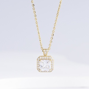 OEM plata 925 sterling silver Luxury Women Princess Cut stone necklace gift 14k gold multi colored zirconia pendant necklaces - Product Image 1