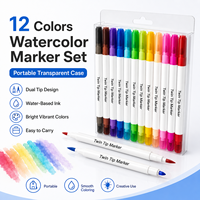 Vente directe d'usine, stylo marqueur à double pointe aquarelle personnalisé avec logo, 12 couleurs, pour le bureau et l'école