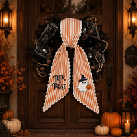 Pita Oranye untuk Karangan Bunga Pintu Trick or Treat, Aksesori Karangan Bunga Teras Musim Gugur yang Menyeramkan, Pita Oranye Bordir Monogram