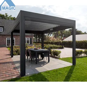 Freestanding Walls Mounted Openable Roof Options Dark Grey Pergolas with Curtain