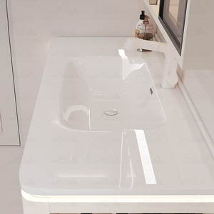 Modern Cream White Wall-Hung <strong>Bathroom</strong> Vanity Set <strong>with</strong> Integrated Ceramic Basin and Smart LED <strong>Mirror</strong> <strong>Cabinet</strong> - Product Image 4