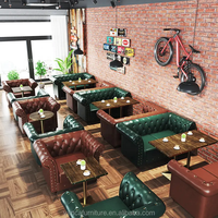 Luz de lujo de estilo americano Vintage restaurante respaldo alto rojo 2 asientos sofá Chesterfield cuero genuino restaurante muebles conjuntos