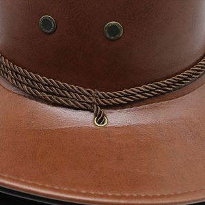Chapeau de cowboy occidental ethnique en cuir PU unisexe, chapeau de pêche d'été pour l'extérieur, chapeau de soleil pour les voyages en plein air - Product Image 6