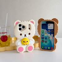Nouvelle coque de téléphone antichoc au design créatif 3D, motif poussin jaune câlin et ours relaxant, pour iPhone 17 16 Pro Max 14 13