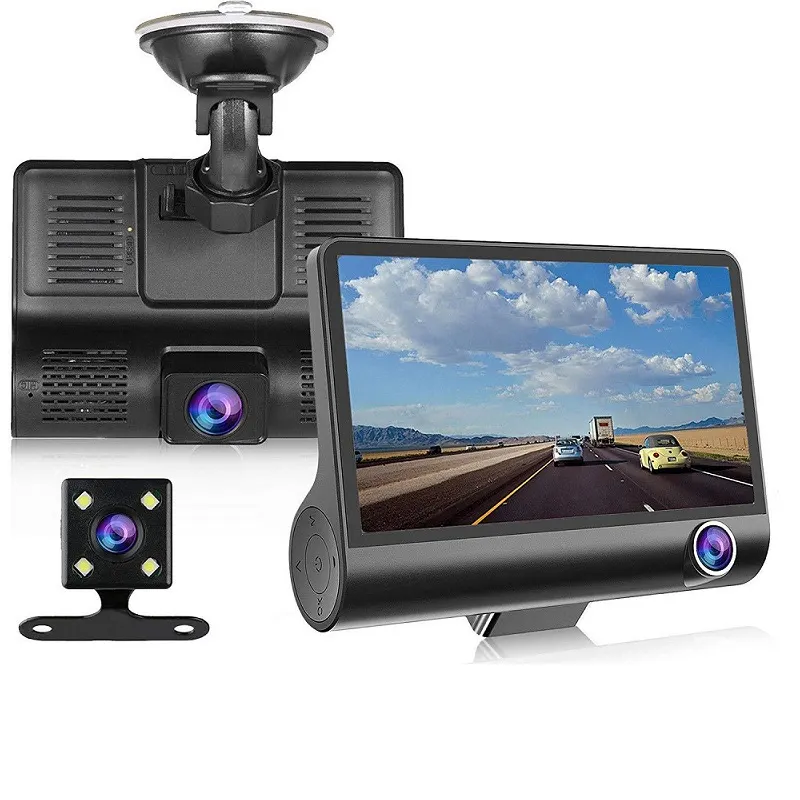 كامل HD 1080P جهاز تسجيل فيديو رقمي للسيارات 3 كاميرات عدسة 4.0 بوصة زاوية واسعة كاميرا أمامية للسيارات عدسة مزدوجة