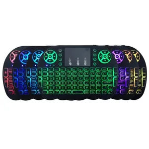 Keyboard isi ulang portabel, Mouse udara keyboard nirkabel i8 Mini Eropa dengan lampu latar 7 warna Bahasa Prancis