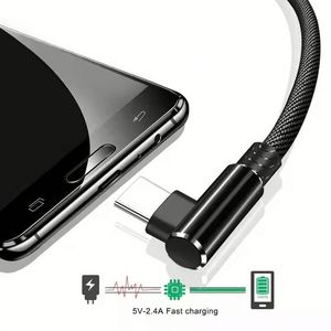 Wholesale 1M 2M 3M <b>USB</b> <b>to</b> Type C 2.4A Fast Charging Data <b>Cable</b> Nylon Braided 90 Degree Elbow Micro <b>USB</b> Phone <b>Cable</b> - Product Image 4