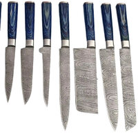 Set Pisau Dapur Baja Damaskus 10 Buah Koleksi Pisau Dapur Gagang Kayu Tas Gulung Kulit Buatan Tangan Serbaguna Modern