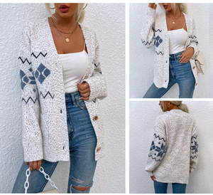 Último DISEÑO DE Navidad de las mujeres Uggly Snowflake Cardigan suéter de punto de un solo pecho abrigos de punto de bolsillo para las mujeres - Product Image 5