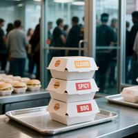 Boîte à burger personnalisée en kraft écologique avec fenêtre, finition mate, pour sushis, chewing-gums, aliments pour bébés, chaînes de restauration rapide