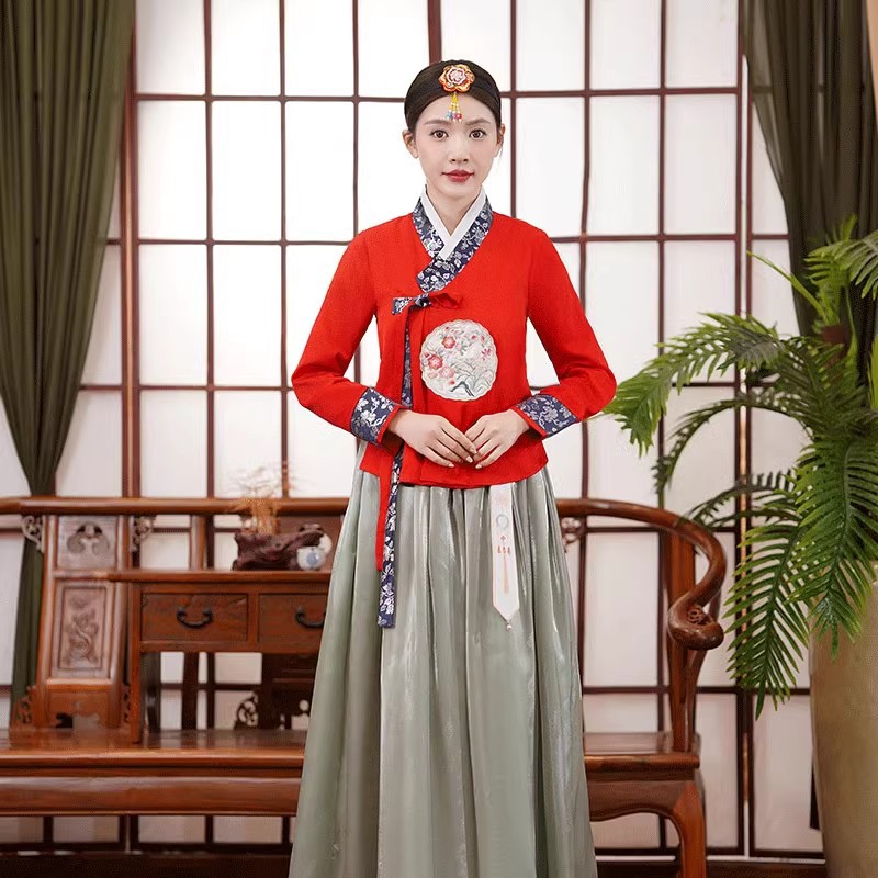 korean new year dress Girl Korean Hanbok National Traditional New Year Costume Short Top Tulle Skirt Birthday Wedding Party Outfit, 2# Red+navy, Height-150cm : Amazon.co.uk: Fashion