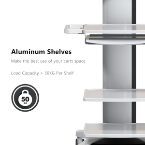 Chariot médical en alliage d'aluminium blanc YKD-2100 IKEDA pour endoscopie ECG à ultrasons et équipement respiratoire - Product Image 5