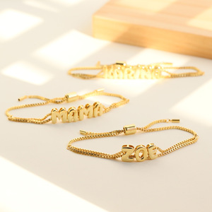 Pulsera de Moda para Mujer, Chapada en Oro de 18k, de Latón Liso con Burbujas, Combinación DIY, con <span class=keywords><strong>Accesorios</strong></span> de 26 Letras Inglesas - Product Image 5