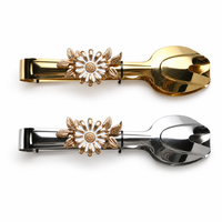 Pinces à nourriture FLEY en acier inoxydable doré, pinces à pain florales de luxe pour buffet, restauration haut de gamme, pinces de service argentées 28,5 cm
