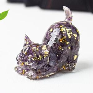 <span class=keywords><strong>Figurine</strong></span> de chat en gravier de cristal naturel, queue relevée, ornement sculpté écologique à faire soi-même, décoration de salon, décoration de bureau, décoration de la maison - Product Image 1
