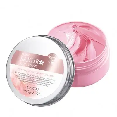 LAIKOU Masker Lumpur Wajah Sakura Organik, Masker Pengontrol Minyak Pembersih Pori Perawatan Kulit Melembapkan