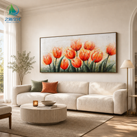 Peintures murales modernes faites à la main, fleurs de tulipes orange, toile, décoration intérieure, texture florale, taille personnalisée