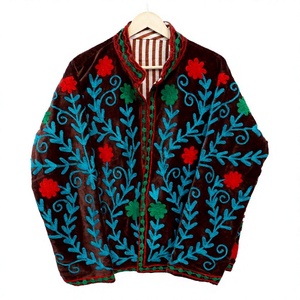 Veste en velours brodée de fleurs, col mandarin, manteau court, écologique, respirant, réversible, anti-rides, unisexe - Product Image 1