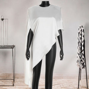 Camisetas largas de punto con estampado Digital transpirable sólido Irregular, camisetas simples con cuello redondo para mujer, camisetas atractivas de calle alta - Product Image 3