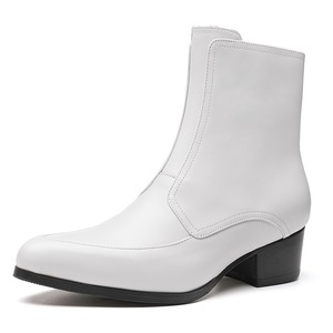 Botas de cuero para hombre, nuevas botas cortas británicas con punta, formales, con cremallera, que aumentan la altura, color blanco - Product Image 1