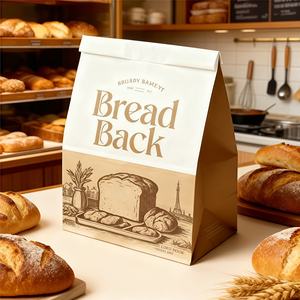 Sac d'emballage alimentaire vertical en papier kraft avec logo personnalisé, fenêtre transparente, fermeture à lien métallique, pour pain, biscuits, pop-corn et bonbons - Product Image 2